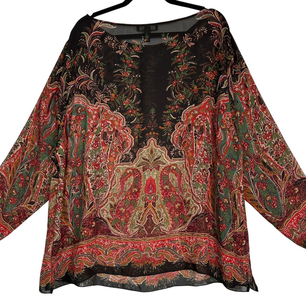 Lauren Ralph Lauren Womens 3X Paisley Floral Sheer Peasant Boho Blouse Top - Picture 12 of 12